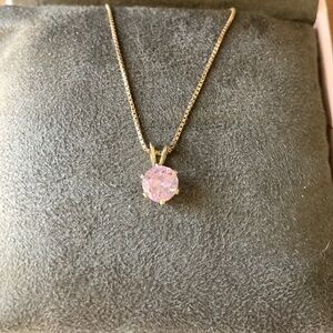 Vintage Pink Cubic Zirconia Solitaire Pendant with 18k Gold over Silver Chain